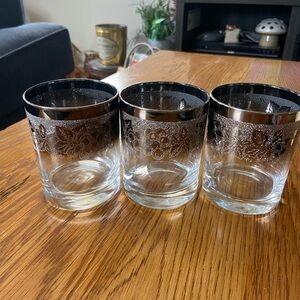 3 Vintage MCM Silver Embossed Grapes Rock Cocktail Glasses
